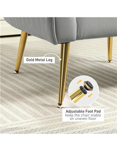 HOMCOM Velvet-Feel Shell Back Accent Chair - Grey