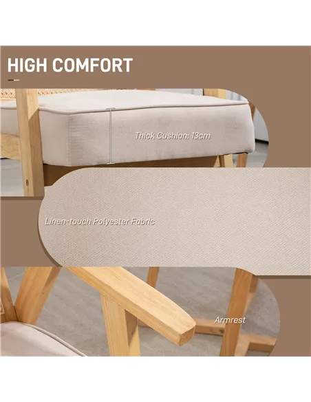 HOMCOM Wooden Rattan Weave Panel Accent Chair - Natural Finish