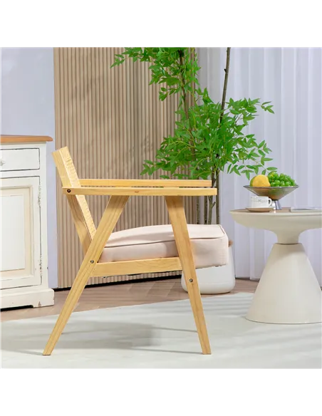 HOMCOM Wooden Rattan Weave Panel Accent Chair - Natural Finish