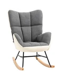 HOMCOM Soft Padded Rocking Wingback Armchair, with Wooden Legs - Grey/Cream