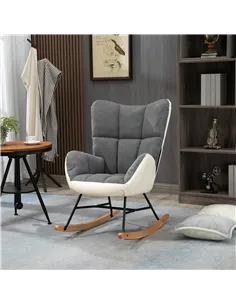 HOMCOM Soft Padded Rocking Wingback Armchair, with Wooden Legs - Grey/Cream 2