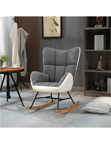 HOMCOM Rocking Chair for Nursery, Upholstered Wingback Armchair, Grey 839-489V70GY