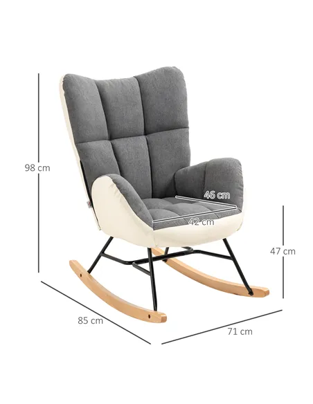 HOMCOM Rocking Chair for Nursery, Upholstered Wingback Armchair, Grey 839-489V70GY