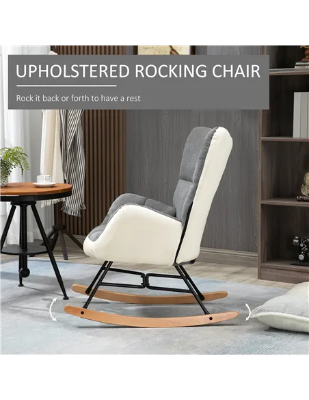 HOMCOM Rocking Chair for Nursery, Upholstered Wingback Armchair, Grey 839-489V70GY