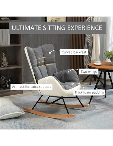 HOMCOM Rocking Chair for Nursery, Upholstered Wingback Armchair, Grey 839-489V70GY