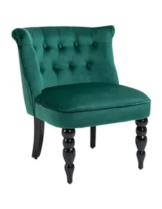 HOMCOM Velvet-Feel Wingback Accent Chair, with Wooden Legs - Green