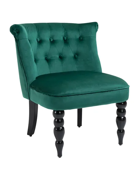 HOMCOM Velvet-Feel Wingback Accent Chair, with Wooden Legs - Green