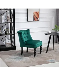HOMCOM Velvet-Feel Wingback Accent Chair, with Wooden Legs - Green 2