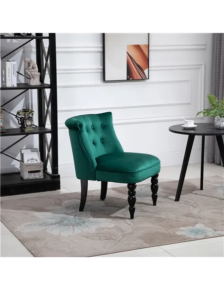 HOMCOM Velvet Accent Chair, Button Tufted Wingback Chair, Dark Green 839-010V70GN