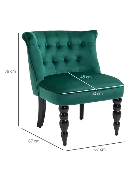 HOMCOM Velvet Accent Chair, Button Tufted Wingback Chair, Dark Green 839-010V70GN
