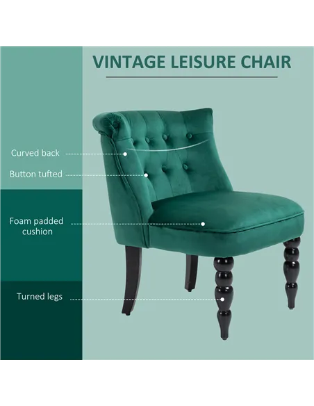 HOMCOM Velvet Accent Chair, Button Tufted Wingback Chair, Dark Green 839-010V70GN