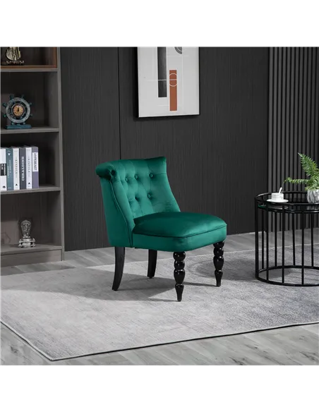 HOMCOM Velvet Accent Chair, Button Tufted Wingback Chair, Dark Green 839-010V70GN