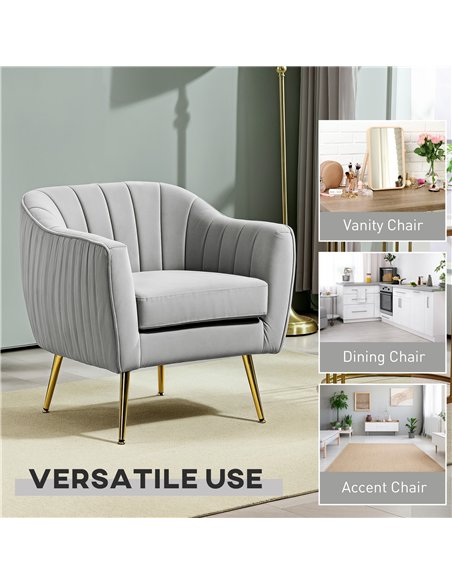 HOMCOM Velvet-Feel Shell Back Accent Chair - Grey