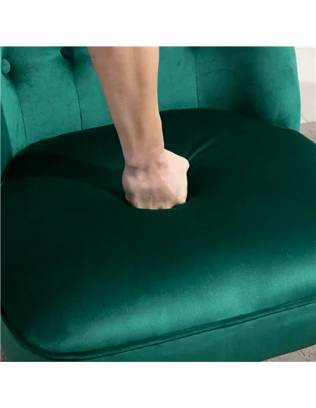 HOMCOM Velvet Accent Chair, Button Tufted Wingback Chair, Dark Green 839-010V70GN
