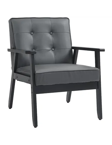 HOMCOM Retro-Style Accent Chair, with Faux Leather Seat - Grey