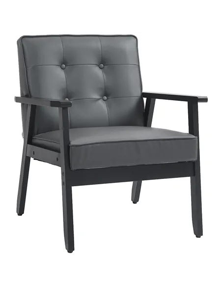 HOMCOM Retro-Style Accent Chair, with Faux Leather Seat - Grey