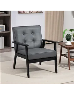 HOMCOM Retro-Style Accent Chair, with Faux Leather Seat - Grey 2