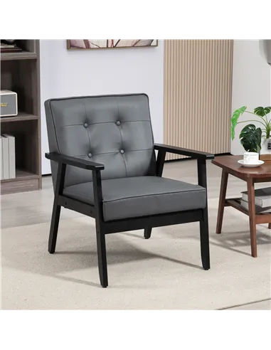 HOMCOM Accent Chair, PU Leather Armchair, Grey 833-664V72GY