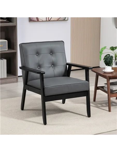 HOMCOM Accent Chair, PU Leather Armchair, Grey 833-664V72GY