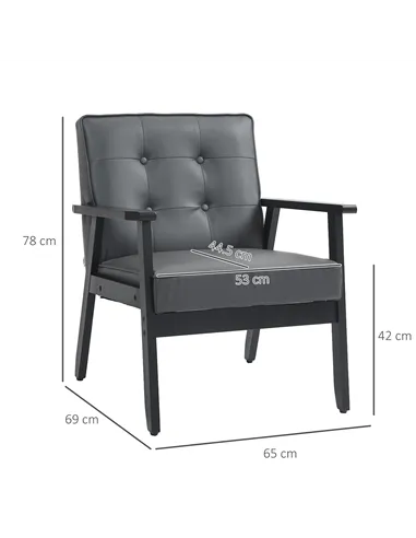 HOMCOM Accent Chair, PU Leather Armchair, Grey 833-664V72GY