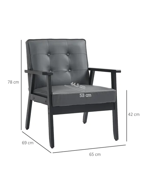 HOMCOM Accent Chair, PU Leather Armchair, Grey 833-664V72GY