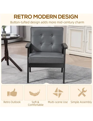 HOMCOM Accent Chair, PU Leather Armchair, Grey 833-664V72GY