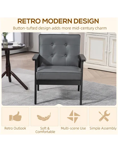 HOMCOM Accent Chair, PU Leather Armchair, Grey 833-664V72GY