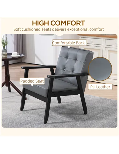 HOMCOM Accent Chair, PU Leather Armchair, Grey 833-664V72GY