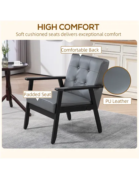 HOMCOM Accent Chair, PU Leather Armchair, Grey 833-664V72GY