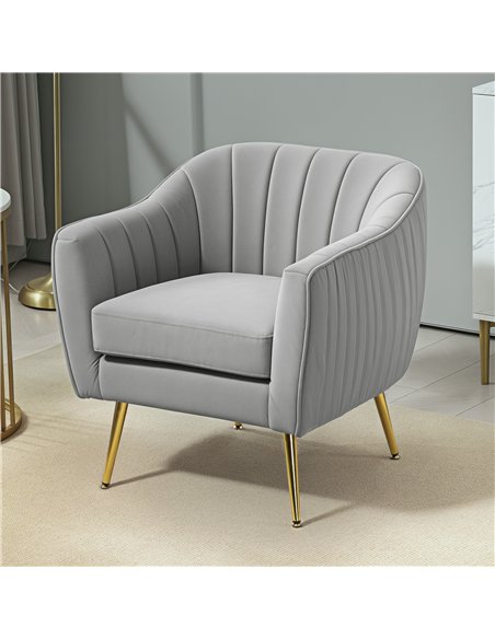 HOMCOM Velvet-Feel Shell Back Accent Chair - Grey