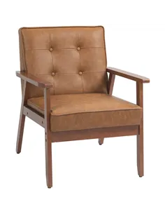 HOMCOM Retro-Style Accent Chair, with Faux Leather Seat - Brown