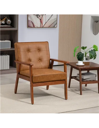 HOMCOM Retro-Style Accent Chair, Armchair with Faux Leather Seat, Brown 833-664V72BN