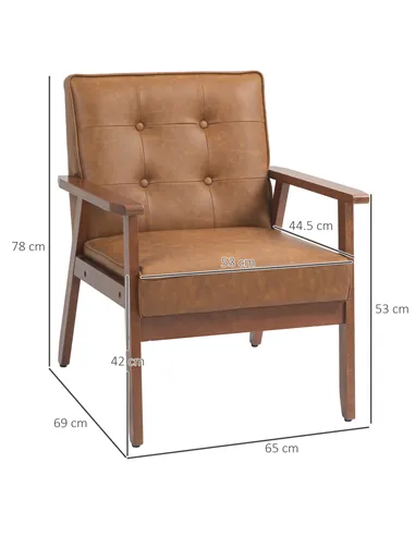 HOMCOM Retro-Style Accent Chair, Armchair with Faux Leather Seat, Brown 833-664V72BN
