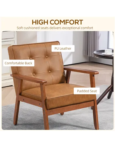 HOMCOM Retro-Style Accent Chair, Armchair with Faux Leather Seat, Brown 833-664V72BN