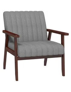 HOMCOM Mid Century Accent Chair, with Wooden Legs - Grey