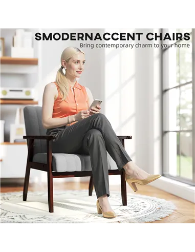 HOMCOM Modern Armchair, Fabric Accent Chair, Grey 839-916V70GY