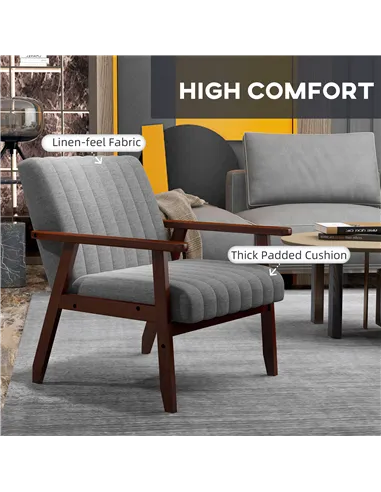 HOMCOM Modern Armchair, Fabric Accent Chair, Grey 839-916V70GY