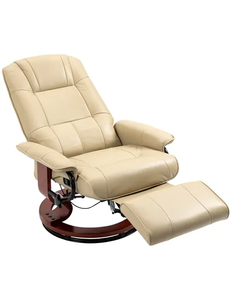 HOMCOM Reclining Swivel Chair, with Footrest - Cream White