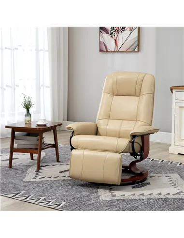 HOMCOM Swivel Recliner, Faux Leather Reclining Chair, Cream 833-621V71CW