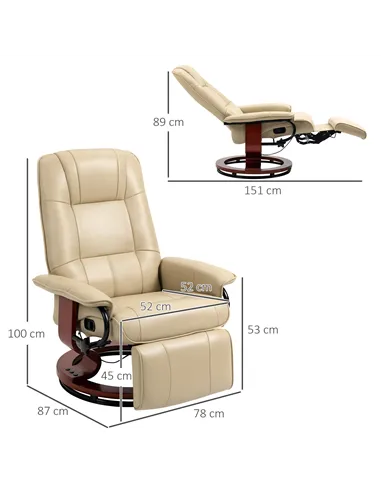 HOMCOM Swivel Recliner, Faux Leather Reclining Chair, Cream 833-621V71CW