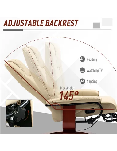 HOMCOM Swivel Recliner, Faux Leather Reclining Chair, Cream 833-621V71CW