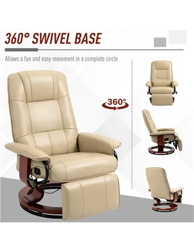 HOMCOM Swivel Recliner, Faux Leather Reclining Chair, Cream 833-621V71CW