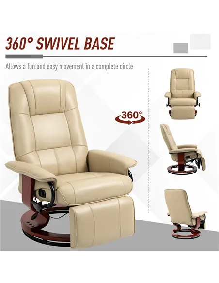 HOMCOM Swivel Recliner, Faux Leather Reclining Chair, Cream 833-621V71CW
