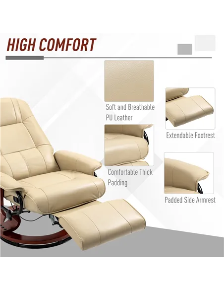 HOMCOM Swivel Recliner, Faux Leather Reclining Chair, Cream 833-621V71CW