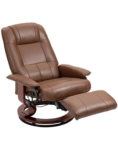 HOMCOM Faux Leather Armchair, with 145° Reclining Back and Footrest - Brown