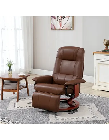 HOMCOM Swivel Recliner, Faux Leather Reclining Chair, Brown 833-621V71BN