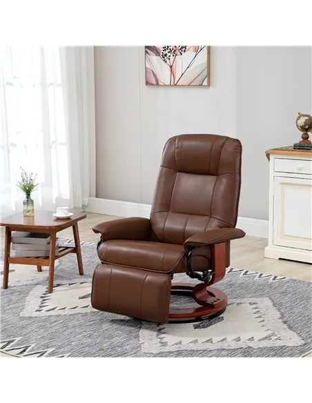 HOMCOM Swivel Recliner, Faux Leather Reclining Chair, Brown 833-621V71BN
