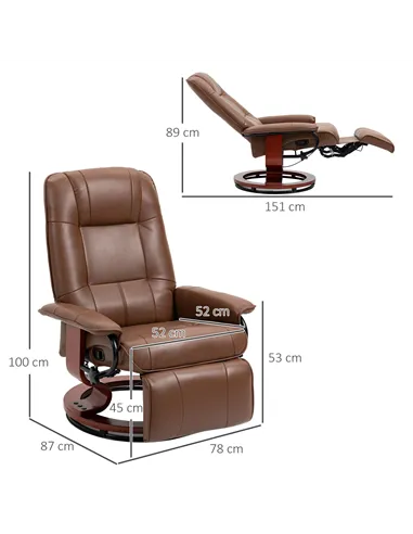 HOMCOM Swivel Recliner, Faux Leather Reclining Chair, Brown 833-621V71BN