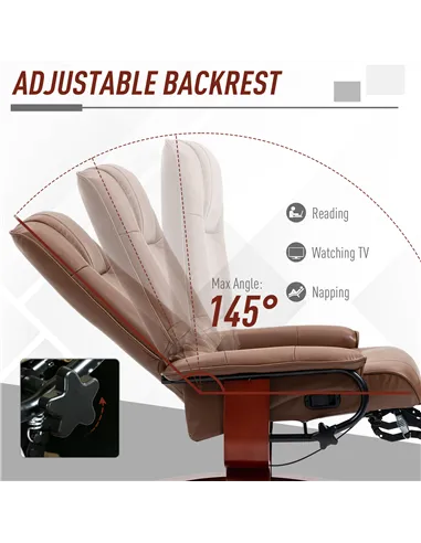 HOMCOM Swivel Recliner, Faux Leather Reclining Chair, Brown 833-621V71BN