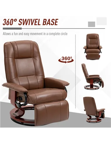 HOMCOM Swivel Recliner, Faux Leather Reclining Chair, Brown 833-621V71BN